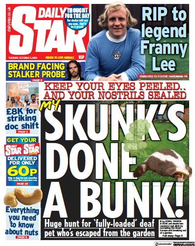 Daily Star (UK) Newspaper Front Page for 3 October 2023
