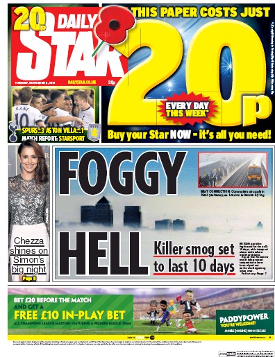 Daily Star Newspaper Front Page for 3 November 2015