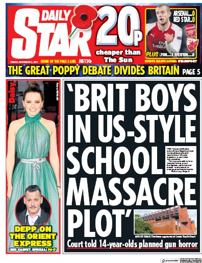 Daily Star Newspaper Front Page for 3 November 2017