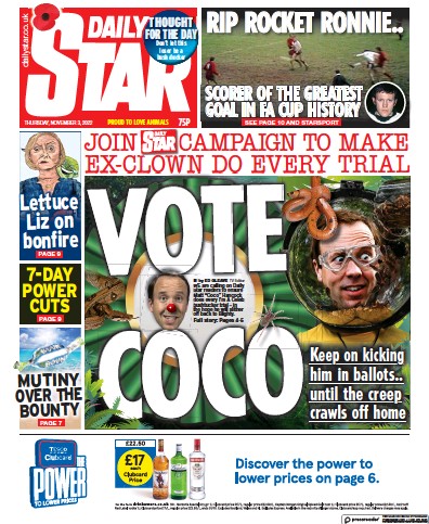 Daily Star (UK) Newspaper Front Page for 3 November 2022