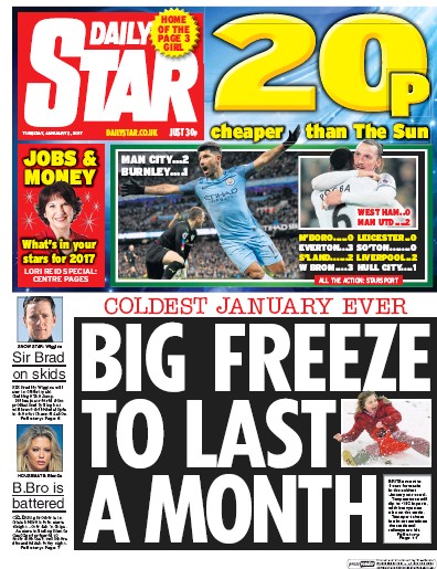 Daily Star Newspaper Front Page for 3 January 2017