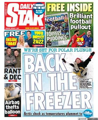 Daily Star (UK) Newspaper Front Page for 3 January 2022
