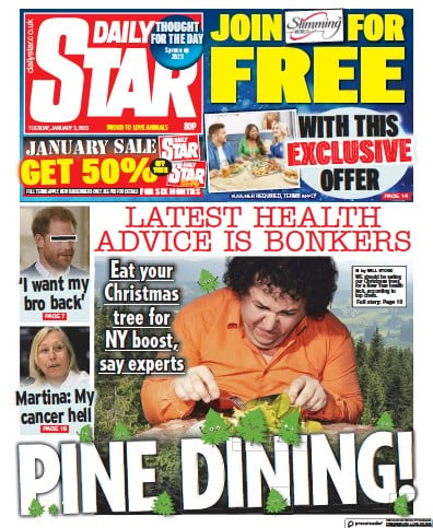 Daily Star (UK) Newspaper Front Page for 3 January 2023