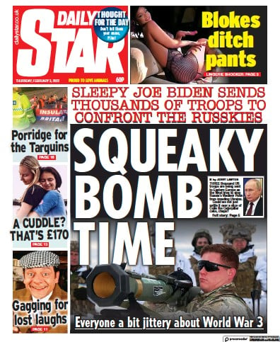 Daily Star (UK) Newspaper Front Page for 3 February 2022