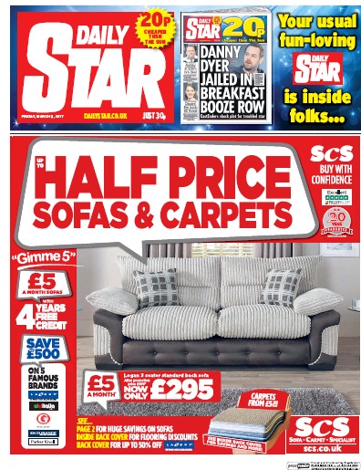 Daily Star (UK) Newspaper Front Page for 3 March 2017