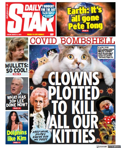 Daily Star (UK) Newspaper Front Page for 3 March 2023