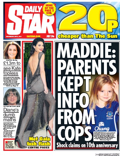 Daily Star Newspaper Front Page for 3 May 2017
