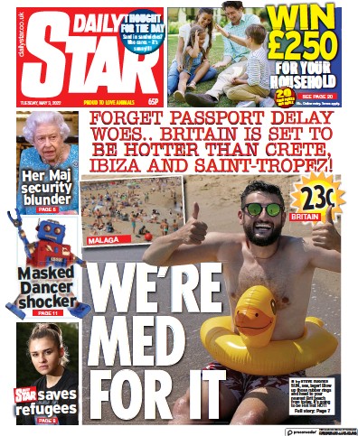 Daily Star (UK) Newspaper Front Page for 3 May 2022