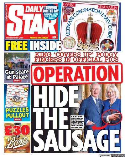 Daily Star (UK) Newspaper Front Page for 3 May 2023