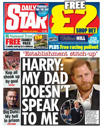 Daily Star (UK) Newspaper Front Page for 3 May 2025