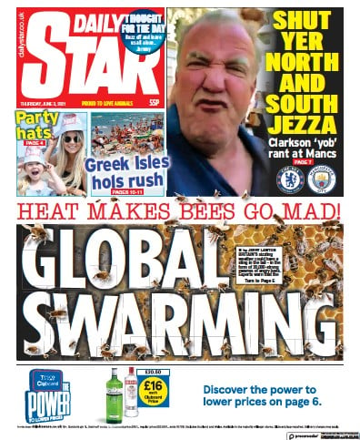 Daily Star (UK) Newspaper Front Page for 3 June 2021