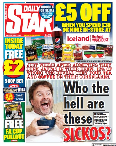 Daily Star (UK) Newspaper Front Page for 3 June 2023