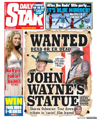 Daily Star (UK) Newspaper Front Page for 3 July 2020