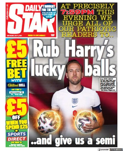 Daily Star (UK) Newspaper Front Page for 3 July 2021