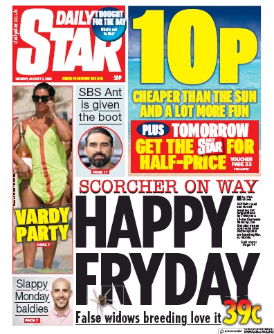 Daily Star (UK) Newspaper Front Page for 3 August 2020