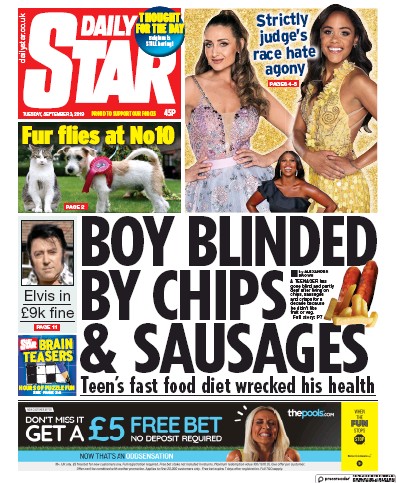 Daily Star (UK) Newspaper Front Page for 3 September 2019