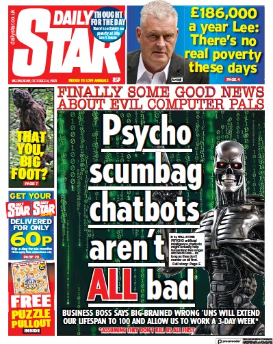 Daily Star (UK) Newspaper Front Page for 4 October 2023