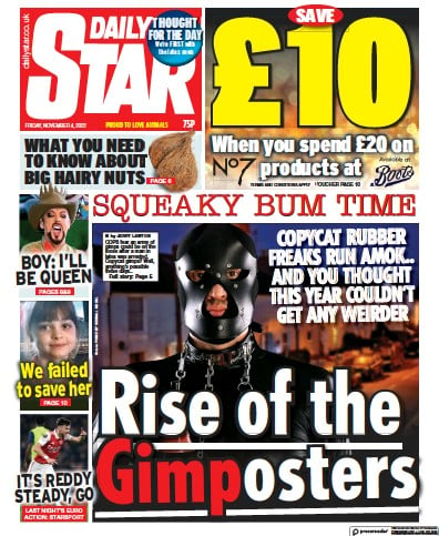 Daily Star (UK) Newspaper Front Page for 4 November 2022