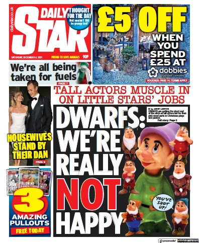 Daily Star (UK) Newspaper Front Page for 4 December 2021