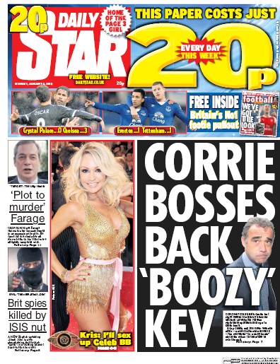 Daily Star (UK) Newspaper Front Page for 4 January 2016
