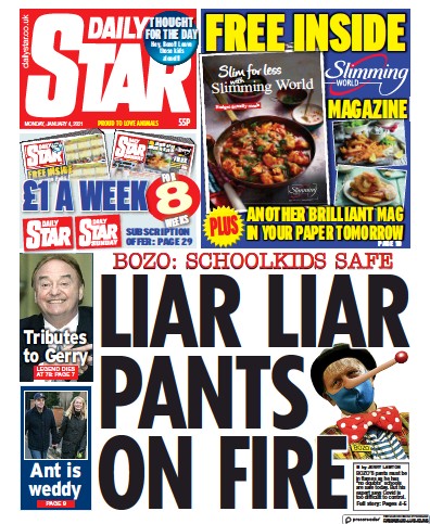 Daily Star Newspaper Front Page for 4 January 2021