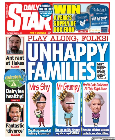 Daily Star (UK) Newspaper Front Page for 4 March 2021