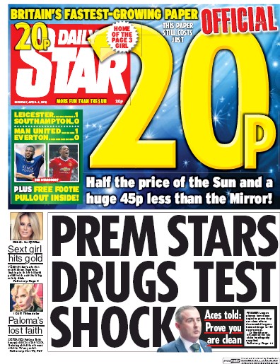 Daily Star Newspaper Front Page for 4 April 2016