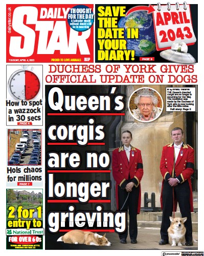 Daily Star (UK) Newspaper Front Page for 4 April 2023