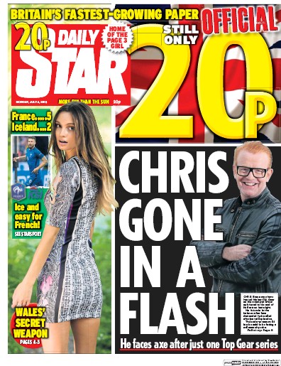 Daily Star Newspaper Front Page for 4 July 2016