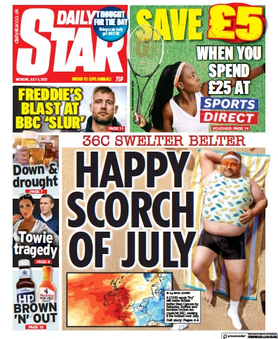 Daily Star (UK) Newspaper Front Page for 4 July 2022
