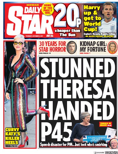 Daily Star Newspaper Front Page for 5 October 2017