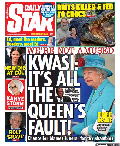 Daily Star (UK) Newspaper Front Page for 5 October 2022