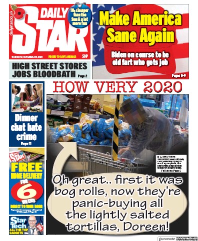 Daily Star (UK) Newspaper Front Page for 5 November 2020
