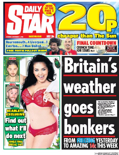 Daily Star (UK) Newspaper Front Page for 5 December 2016