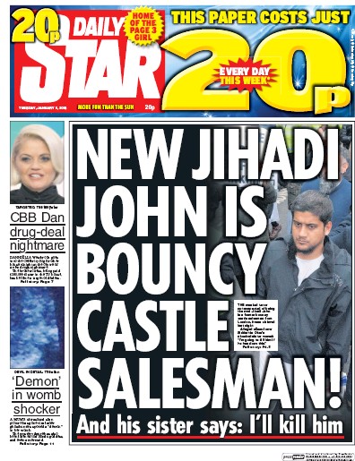 Daily Star (UK) Newspaper Front Page for 5 January 2016