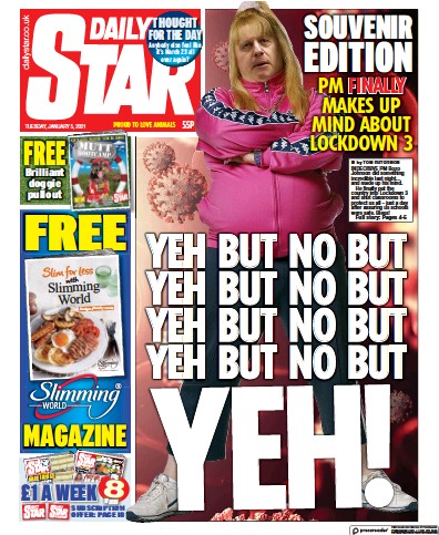 Daily Star (UK) Newspaper Front Page for 5 January 2021