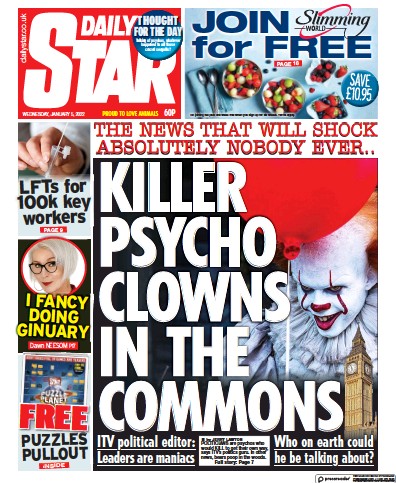 Daily Star (UK) Newspaper Front Page for 5 January 2022