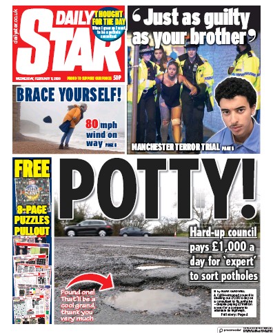 Daily Star Newspaper Front Page for 5 February 2020