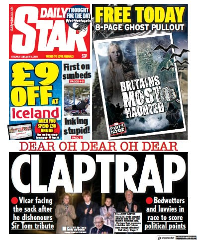 Daily Star (UK) Newspaper Front Page for 5 February 2021