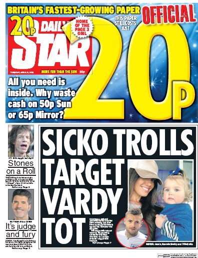 Daily Star Newspaper Front Page for 5 April 2016