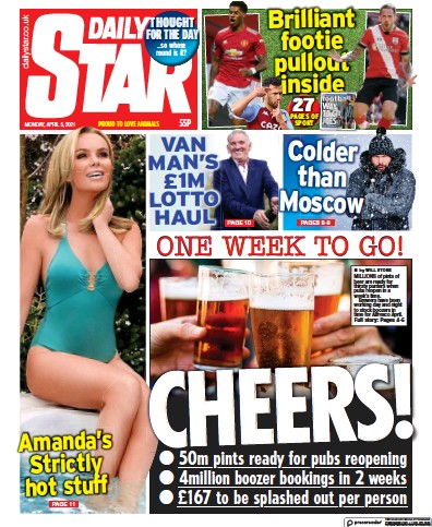 Daily Star (UK) Newspaper Front Page for 5 April 2021