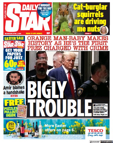 Daily Star (UK) Newspaper Front Page for 5 April 2023