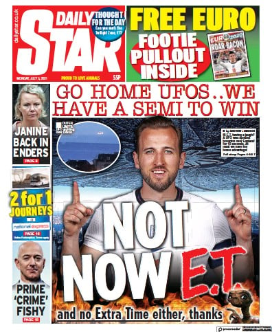 Daily Star (UK) Newspaper Front Page for 5 July 2021