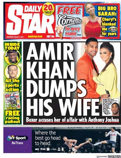 Daily Star (UK) Newspaper Front Page for 5 August 2017