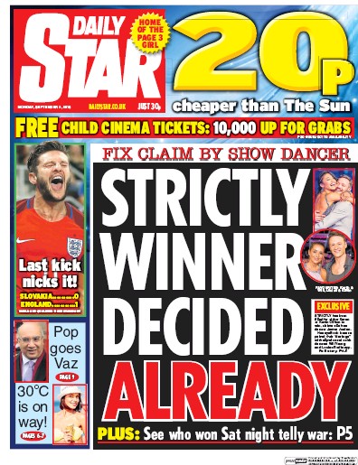 Daily Star Newspaper Front Page for 5 September 2016