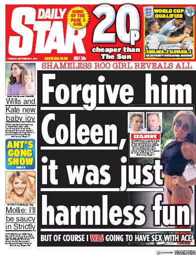 Daily Star (UK) Newspaper Front Page for 5 September 2017