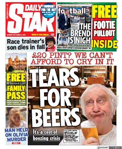Daily Star (UK) Newspaper Front Page for 5 September 2022