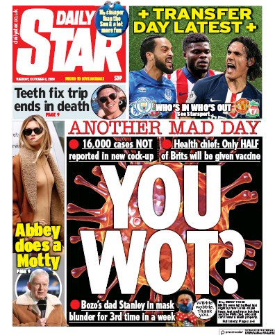 Daily Star Newspaper Front Page for 6 October 2020