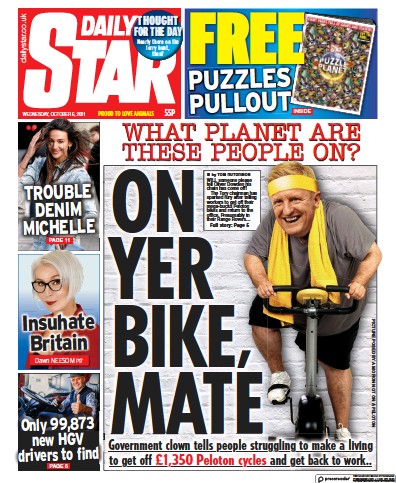 Daily Star (UK) Newspaper Front Page for 6 October 2021