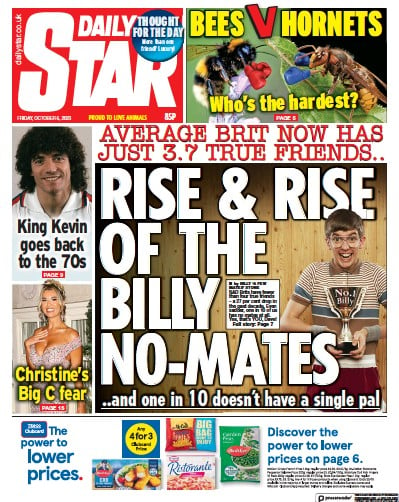 Daily Star (UK) Newspaper Front Page for 6 October 2023